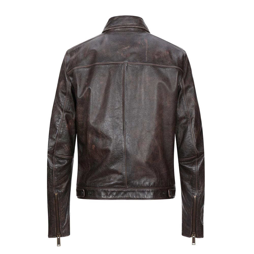 Men’s real leather jacket distressed brown vintage style front view