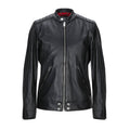 Men’s real leather moto jacket – black quilted racer style front view