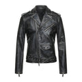 Men’s Real Leather Moto Jacket – Classic Black Biker Coat front view.