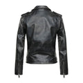 Black lambskin biker jacket for men with asymmetrical zipper and lapel collar.
