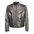 Men’s slim fit real leather motorcycle jacket – black racer front view