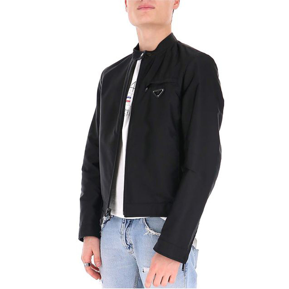 Slim fit genuine leather biker jacket men – side profile with zipper details