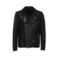 Men’s textured leather motorcycle jacket – classic black handwoven front view