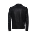Back view of men’s real weave leather jacket – slim fit classic black