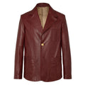 Men’s vintage burgundy leather blazer – premium one-button design.