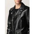 Classic biker leather jacket men – worn distressed finish texture detail
