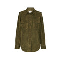 Women’s Olive Green Suede Leather Overshirt – Real Suede Button Jacket Front View