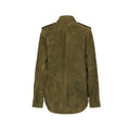 Back View of Olive Green Suede Overshirt for Women with Shirt Collar Design