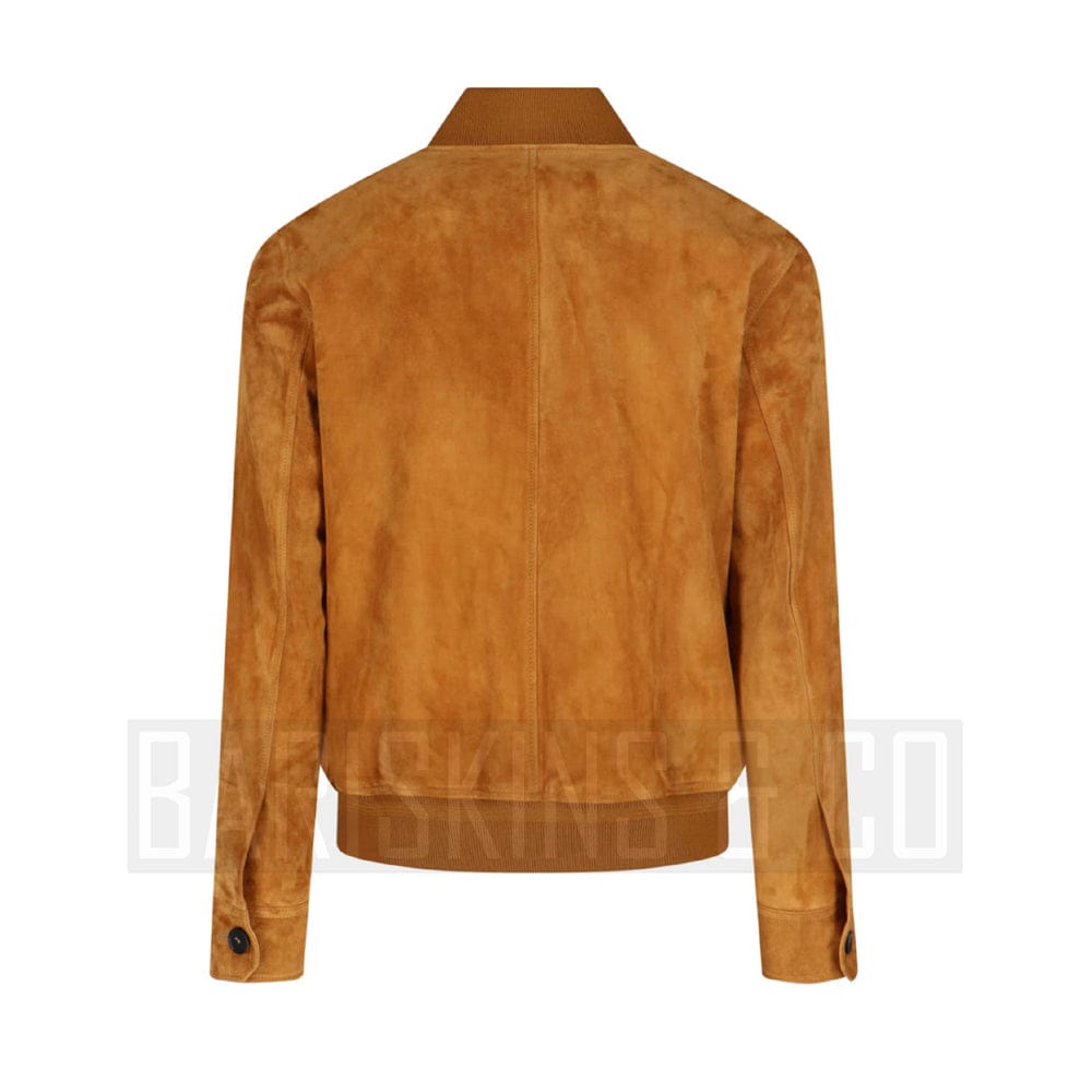Real suede bomber jacket for men – camel brown leather fit front view