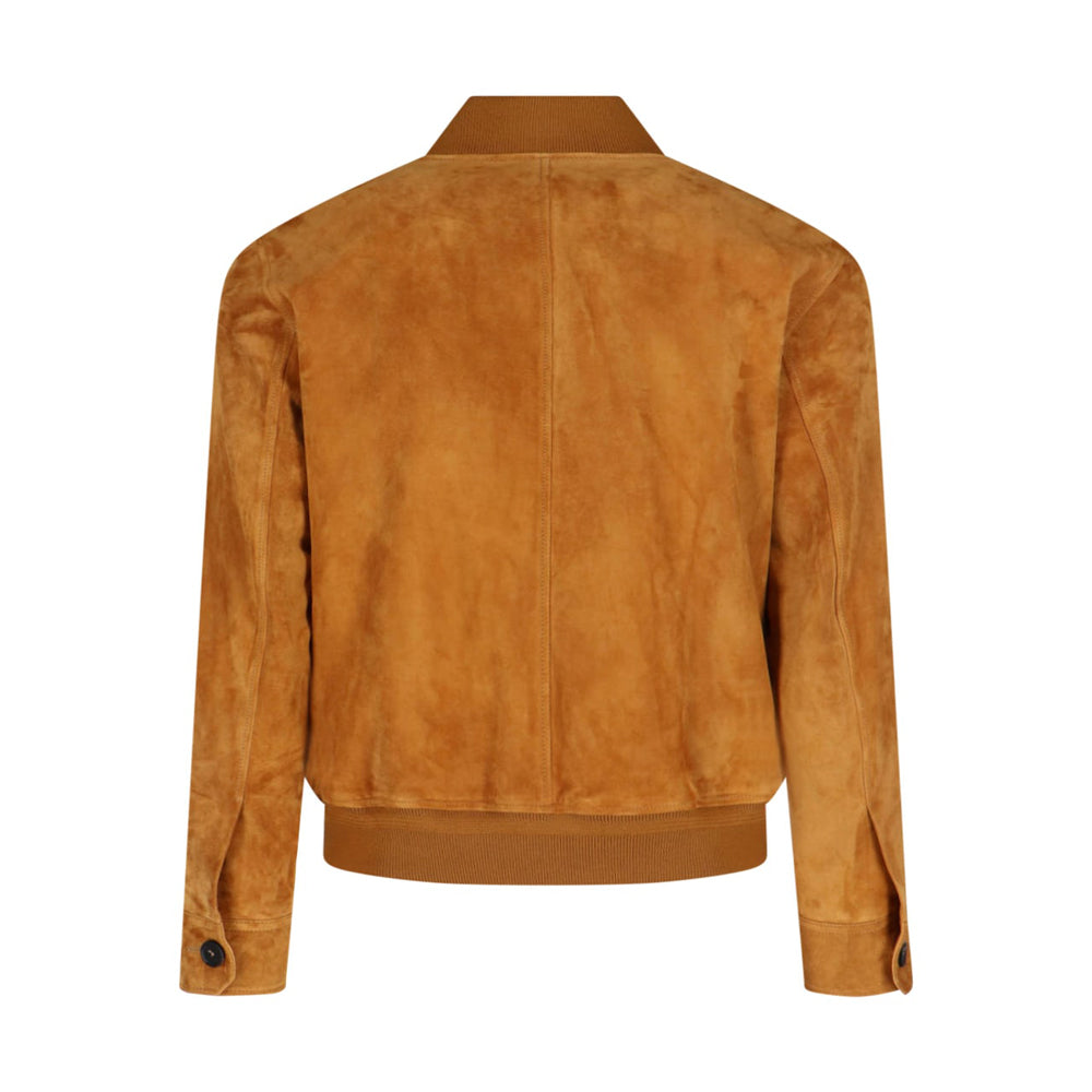 Camel brown suede leather bomber jacket for men featuring real suede material and timeless style