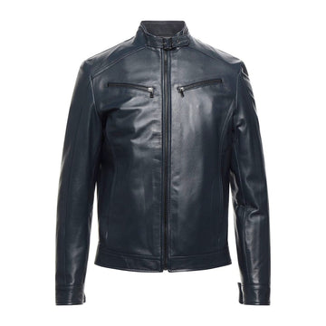 Slim Fit Men's Leather Jacket – Genuine Biker Outerwear front view