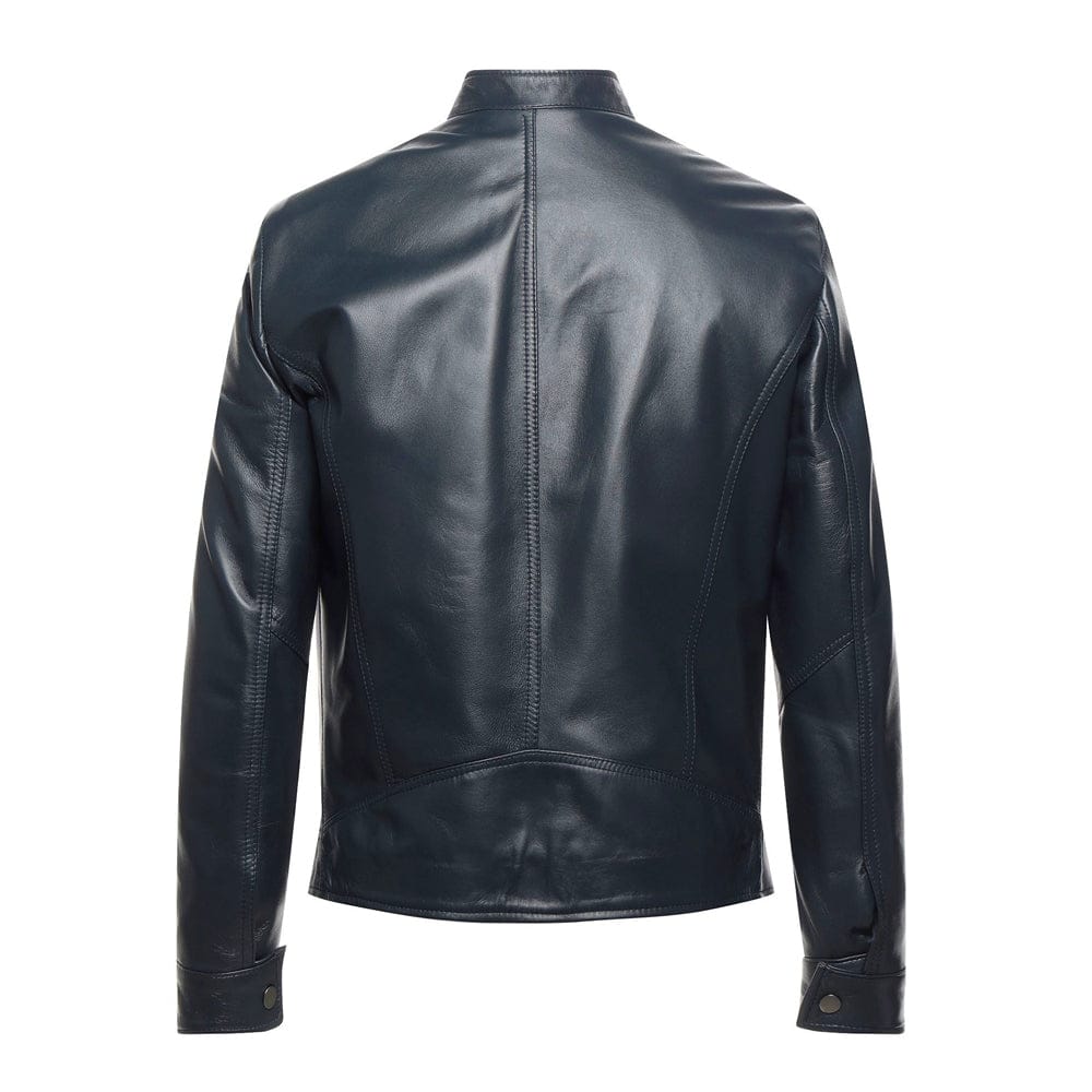 Back view of slim fit men’s leather jacket – genuine outerwear