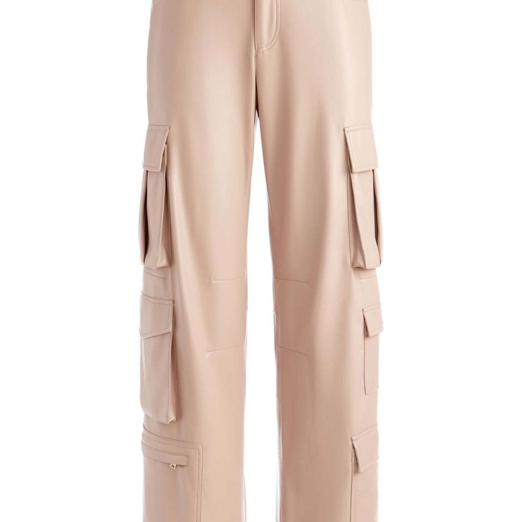 Women's Beige Lambskin Leather Cargo Pants – Front View.