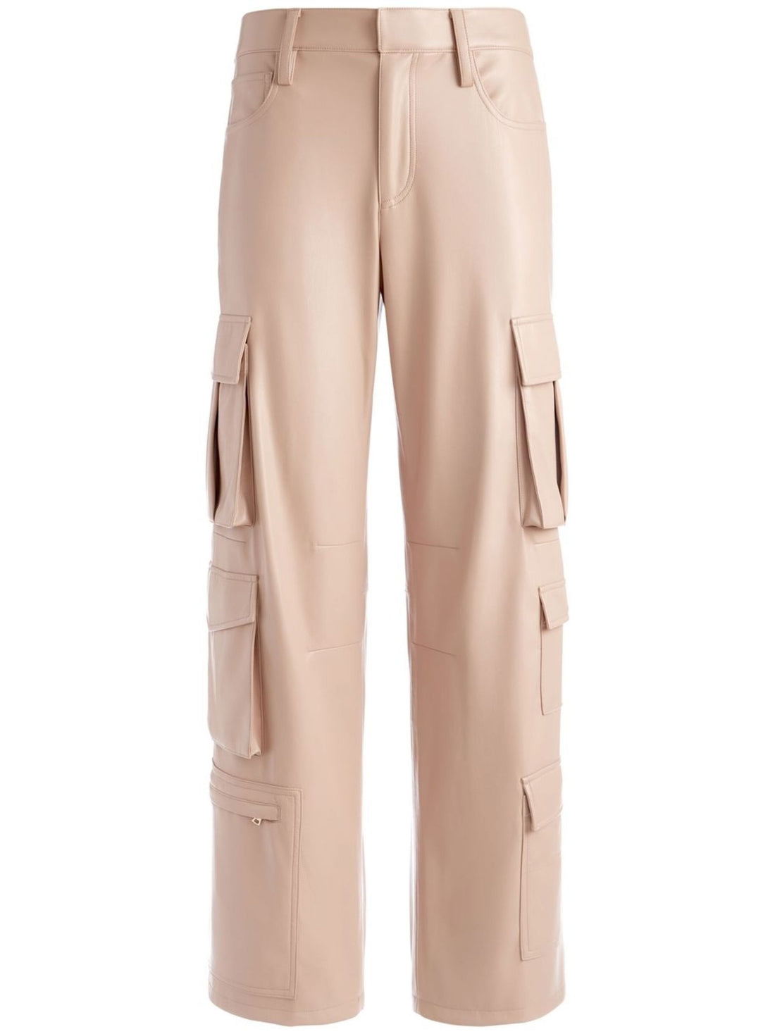 Women's Beige Lambskin Leather Cargo Pants – Front View.