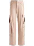 Women's Beige Lambskin Leather Cargo Pants – Front View.