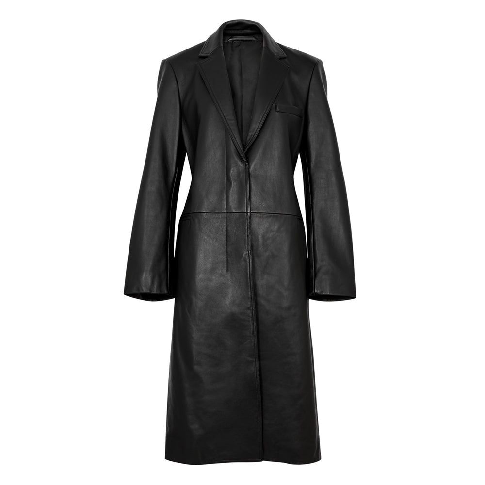 Womens Black Leather Trench Coat