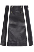 Womens Black Real Leather Mini Skirt – Button Front and Trim Detail.