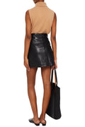 Back View – Womens Black Leather Skirt with Contrast Trim.