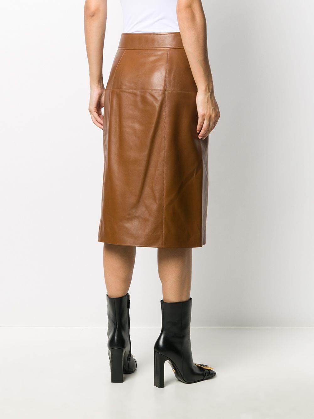 Women's High-Waisted Brown Midi Skirt – Back View.
