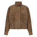 Women’s Brown Suede Leather Jacket – Classic Bomber Style Front View