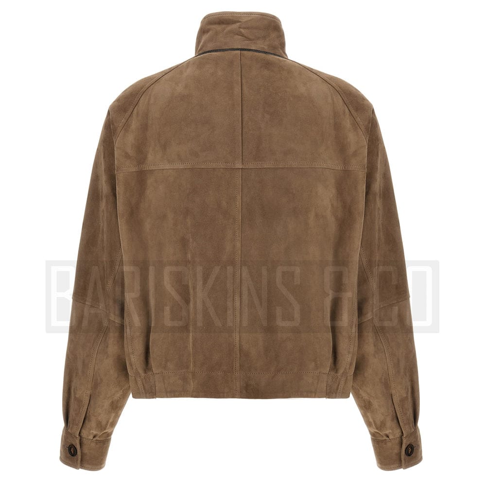 Women’s Brown Suede Jacket – Back View Classic Bomber Fit