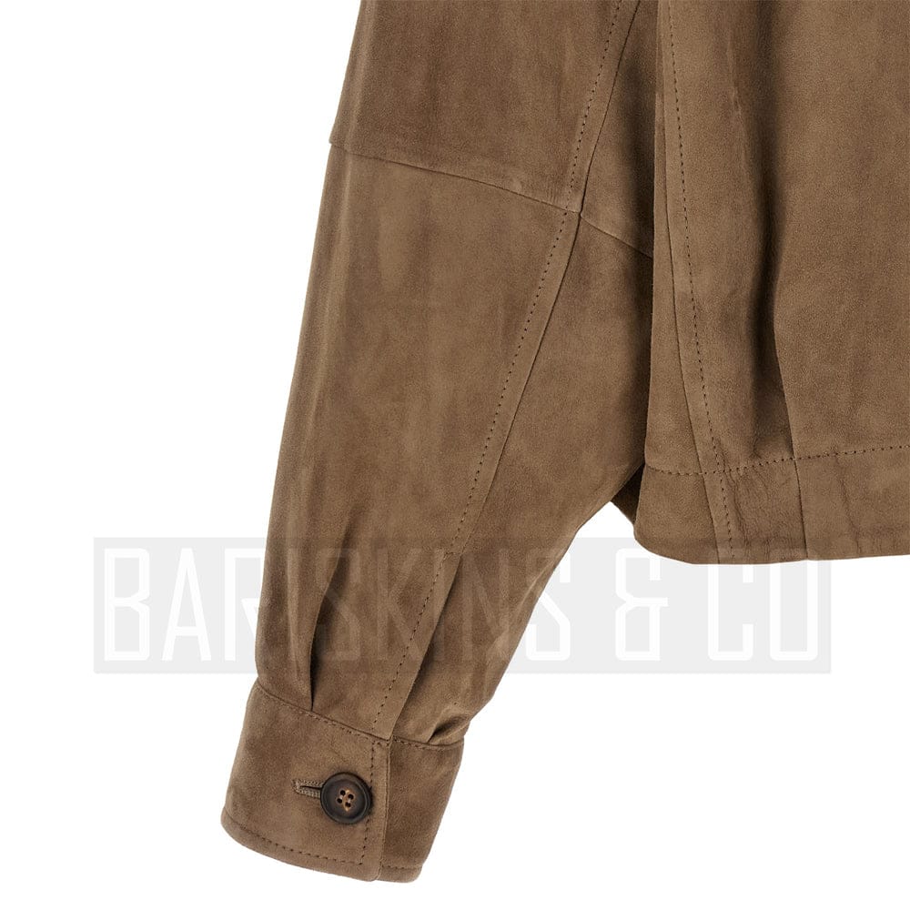 Women’s Classic Brown Bomber Jacket – Real Suede Zipper Detail