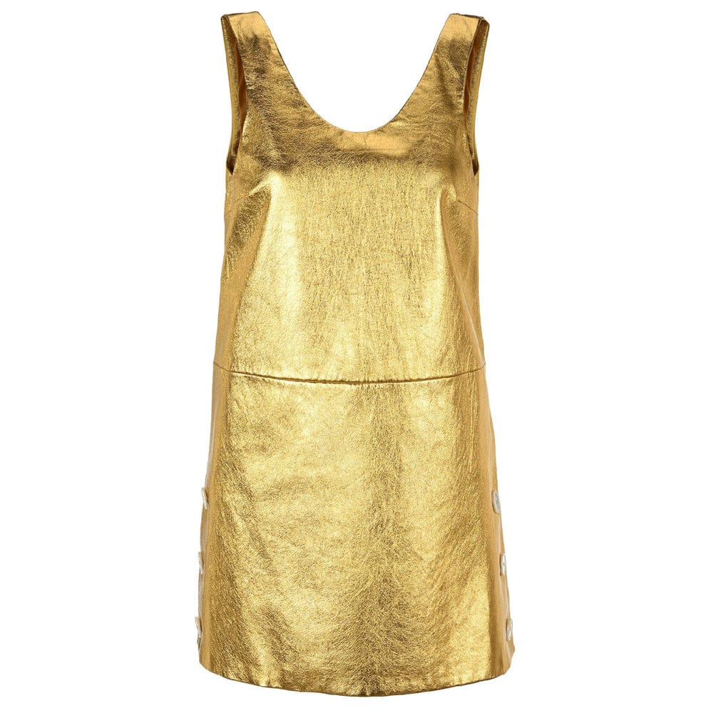 Women’s Gold Leather Dress – Real Metallic Partywear Front View