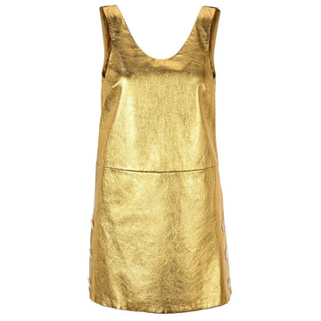 Women’s Gold Leather Dress – Real Metallic Partywear Front View