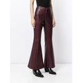 Side profile showing Womens Maroon Flared Leather Pants – Genuine Exotic Look.
