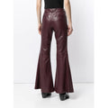 Back view of Womens Maroon Flared Leather Pants – Genuine Exotic Look.