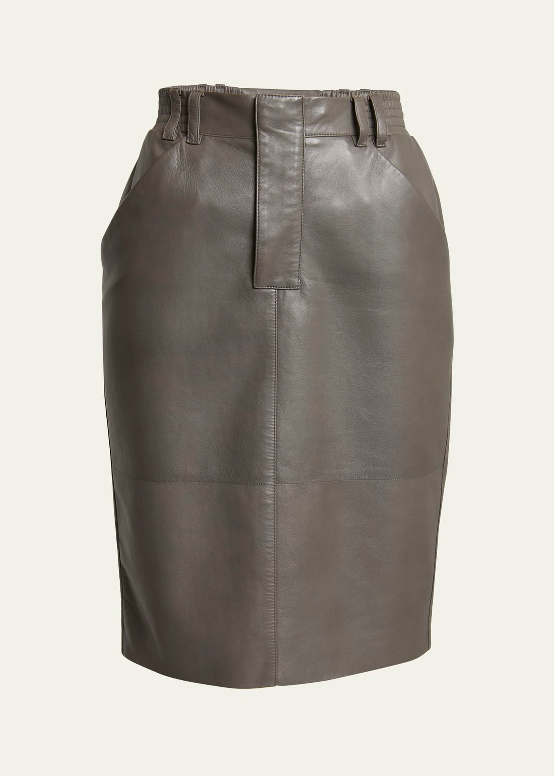 Womens Olive Leather Pencil Skirt – Front View with Real Leather Finish.