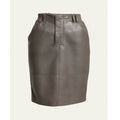Women’s olive green leather pencil skirt with slim real leather fit – front view fashion outfit