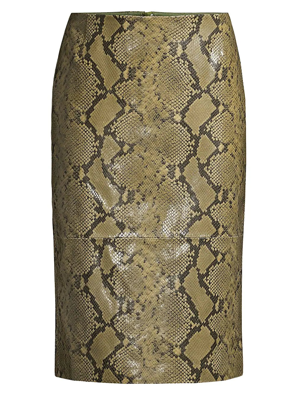 Womens real leather snake print pencil skirt front view.