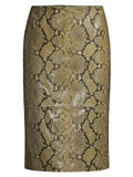Womens real leather snake print pencil skirt front view.