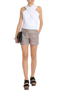 Women's real leather taupe shorts – front view.