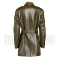 Real lambskin olive trench coat women – back view with tie belt