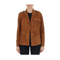 Women’s real suede jacket – brown military safari design front view